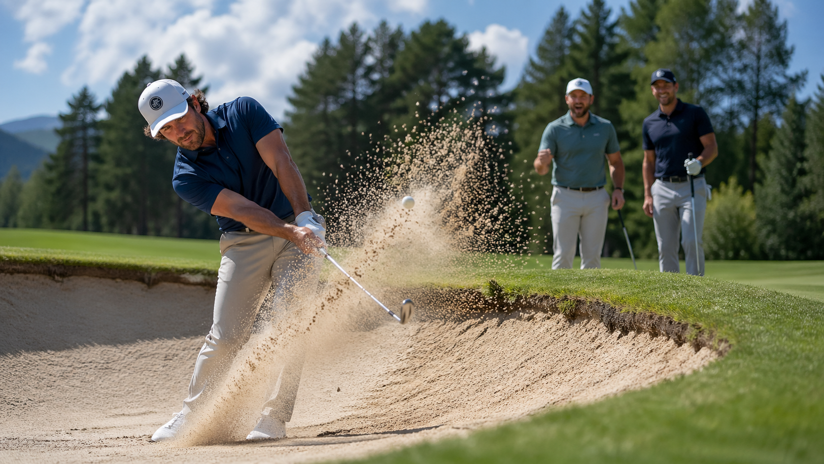 Golfer schlägt einen Ball aus dem Sandbunker