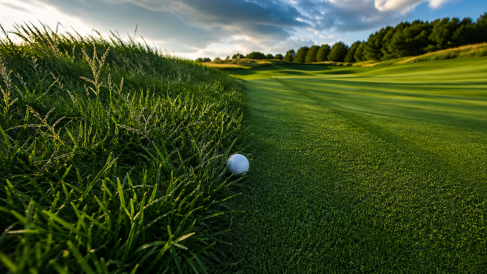 Golfer sucht im hohen Rough nach einem verlorenen Ball